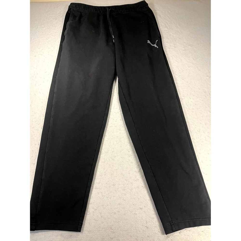 Puma Athletic Sweatpants Mens L Black Drawstring Waist Activewear Straight Leg‎